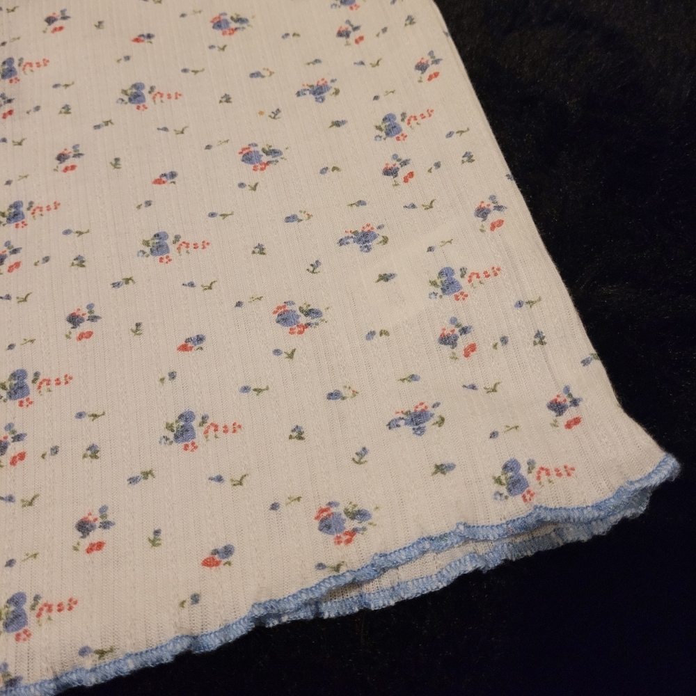 Delia's By Dolls Kill White Blue Pointelle Floral Tee - Picture 2 of 3